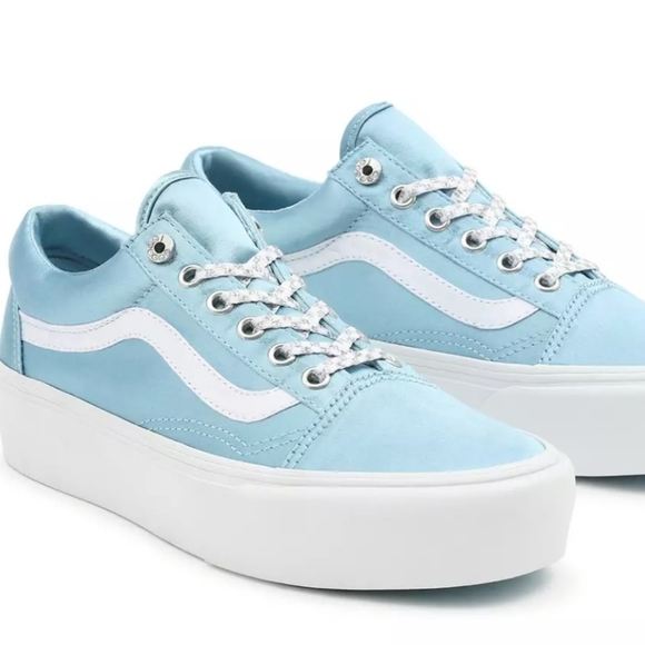 Vans Old Skool Platform Sparkle Check Sneakers Light Blue - Picture 6 of 7